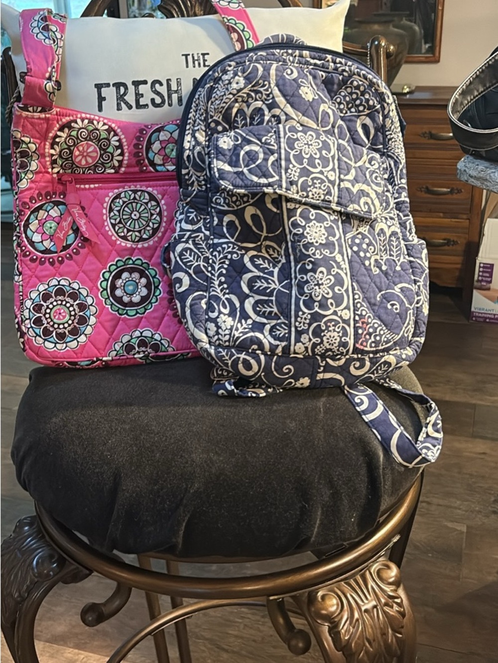 Quilted Floral Navy Backpack and Vera Bradley pu k bag-2 bags